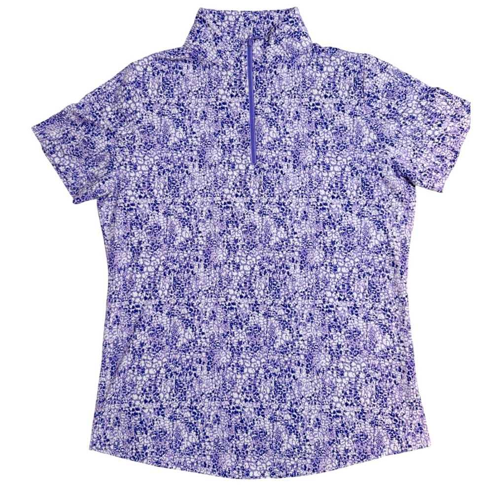 IBKUL Womens Purple Leopard Print UPF 50 Short Sleeve Quarter Zip Sun Shirt M